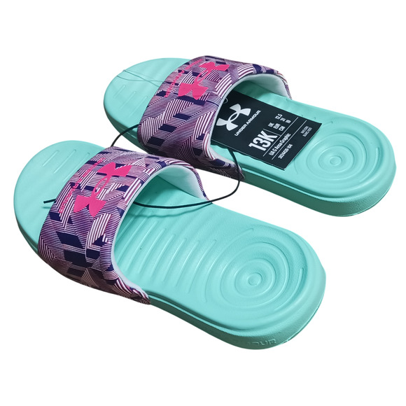 Under Armour Youth Girl's Ansa Graphic Slide Sandals Green/Multicolor Size 13K - Picture 13 of 14